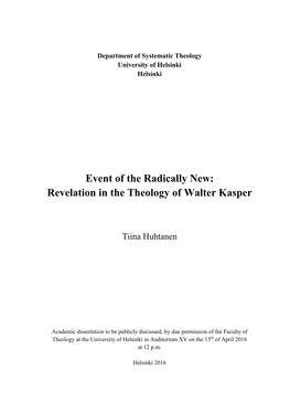 Revelation in the Theology of Walter Kasper