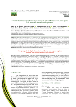 Towards the Micropropagation of Euphorbia Cyathophora Murray: a Wild Plant Species with Medicinal and Ornamental Potential