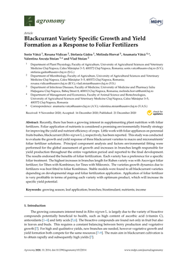 Blackcurrant Variety Specific Growth and Yield Formation As a Response