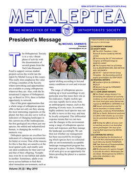 Metalepteametaleptea the Newsletter of the Orthopterists’ Society