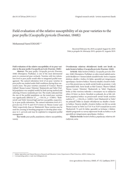 Field Evaluation of the Relative Susceptibility of Six Pear Varieties to the Pear Psylla (Cacopsylla Pyricola (Foerster, 1848))