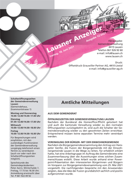 Lausner Anzeigere-Mail: Info@Lausen.Ch Freitag, 18