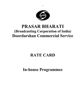 Doordarshan Commercial Service RATE CARD In-House Programmes