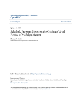 Scholarly Program Notes on the Graduate Vocal Recital of Madalyn Mentor Madalyn W