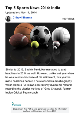 Top 5 Sports News 2014: India | Shiksha.Com