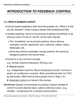 Introduction to Feedback Control