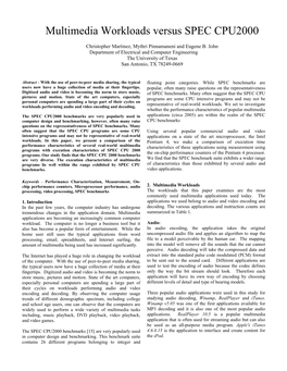 Multimedia Workloads Versus SPEC CPU2000