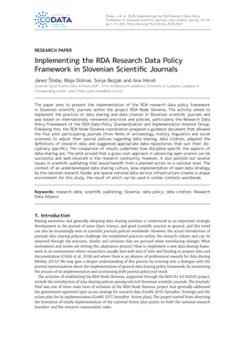 Implementing the RDA Research Data Policy Framework in Slovenian Scientific Journals.Data Science Journal, 19: 49 Pp