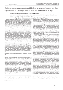 Clofibrate Causes an Upregulation of PPAR- Target Genes but Does Not