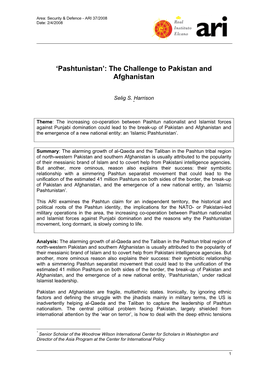 'Pashtunistan': the Challenge to Pakistan and Afghanistan