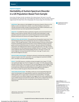 Heritability of Autism Spectrum Disorder in a UK Population-Based Twin Sample