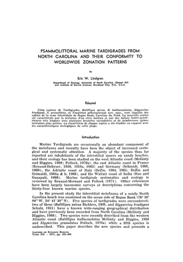Psammolittoral Marine Tardigrades from North Carolina and Their Conformity to Worldwide Zonation Patterns