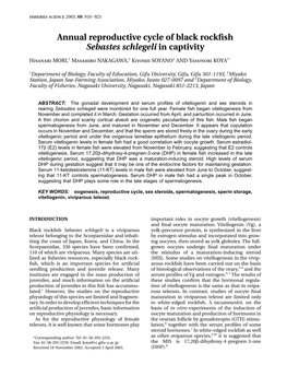 Annual Reproductive Cycle of Black Rockfish Sebastes Schlegeli In