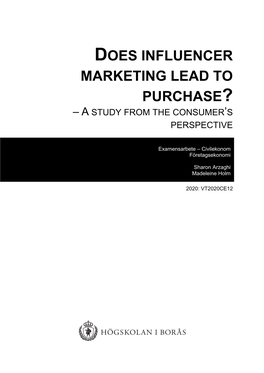 Does Influencer Marketing Lead to Purchase? – a Study from the Consumer’S Perspective