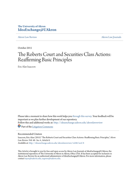 The Roberts Court and Securities Class Actions: Reaffirming Basic Principles Eric Alan Isaacson