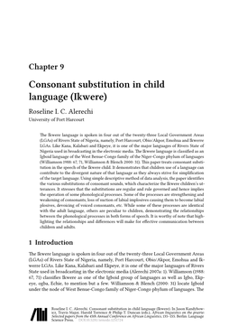 Chapter 9 Consonant Substitution in Child Language (Ikwere) Roseline I