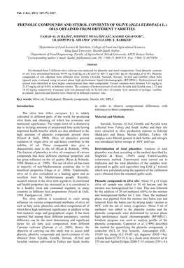 Phenolic Compounds and Sterol Contents of Olive (Olea Europaea L.) Oils Obtained from Different Varieties