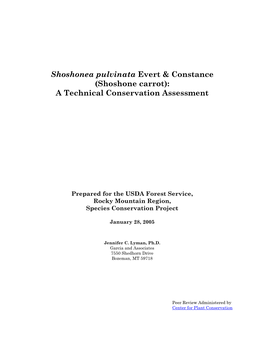 Shoshonea Pulvinata Evert & Constance (Shoshone Carrot): a Technical Conservation Assessment