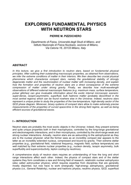 Exploring Fundamental Physics with Neutron Stars