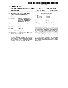 (12) Patent Application Publication (10) Pub. No.: US 2011/0136210 A1 Benjamin Et Al