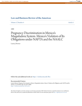 Pregnancy Discrimination in Mexico's Maquiladora System: Mexico's Violation of Its Obligations Under NAFTA and the NAALC Laurie J