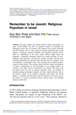 Remember to Be Jewish: Religious Populism in Israel