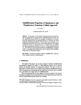 Subdifferential Properties of Quasiconvex and Pseudoconvex Functions: Unified Approach1