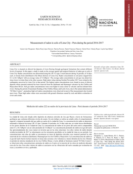 Measurement of Radon in Soils of Lima City - Peru During the Period 2016-2017