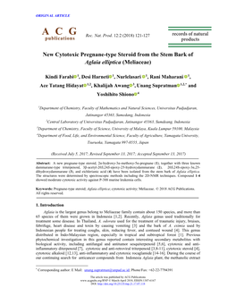 New Cytotoxic Pregnane-Type Steroid from the Stem Bark of Aglaia Elliptica (Meliaceae)