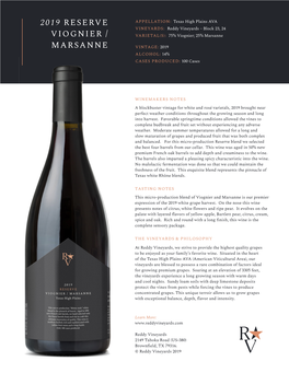 2019 Reserve Viognier / Marsanne