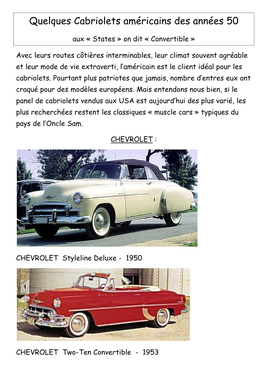 Les Cabriolets Américains Des Années 50