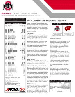 No. 10 Ohio State Clashes with No. 1 Wisconsin 2018-19 SCHEDULE/RESULTS the No