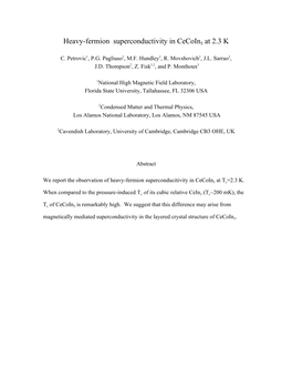 Heavy-Fermion Superconductivity in Cecoin5 at 2.3 K