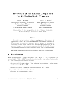 Treewidth of the Kneser Graph and the Erd˝Os-Ko-Rado Theorem