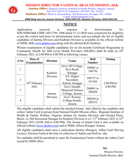 Mission Director National Health Mission, J&K Notice