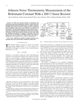 Johnson Noise Thermometry Measurement of the Boltzmann Constant with a 200 Ω Sense Resistor Alessio Pollarolo, Taehee Jeong, Samuel P