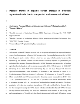 Positive Trends in Organic Carbon Storage in Swedish Agricultural