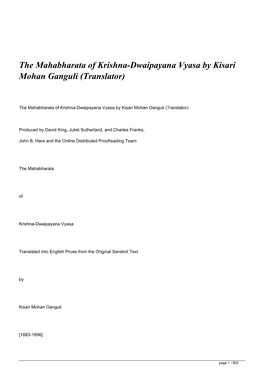 &lt;H1&gt;The Mahabharata of Krishna-Dwaipayana Vyasa By