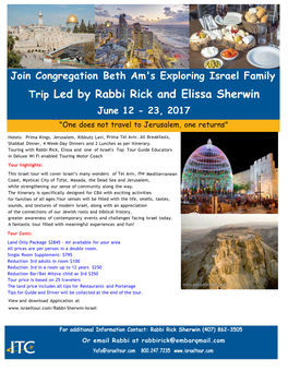 Trip Led by Rabbi Rick and Elissa Sherwin June 12 - 23, 2017