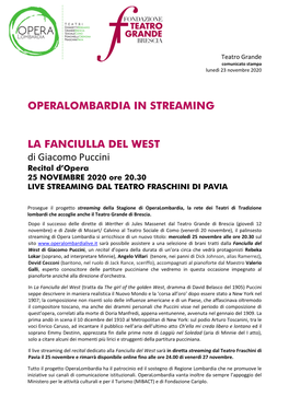 OPERALOMBARDIA in STREAMING LA FANCIULLA DEL WEST Di