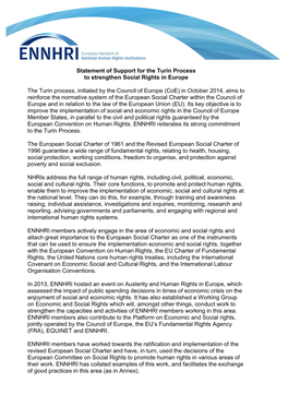 Statement of Support for the Turin Process to Strengthen Social Rights in Europe