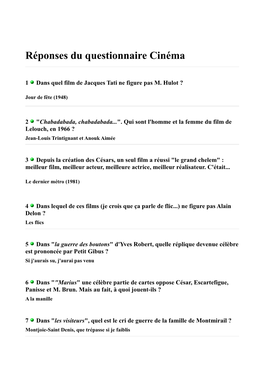 Réponses Du Questionnaire Cinéma