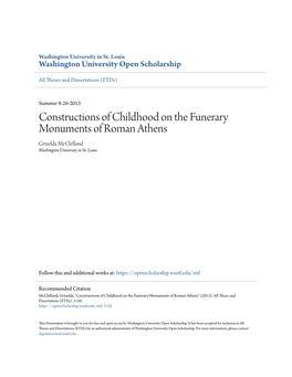 Constructions of Childhood on the Funerary Monuments of Roman Athens Grizelda Mcclelland Washington University in St