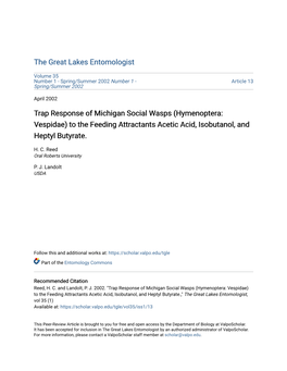 Trap Response of Michigan Social Wasps (Hymenoptera: Vespidae) to the Feeding Attractants Acetic Acid, Isobutanol, and Heptyl Butyrate