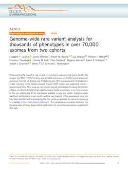 Genome-Wide Rare Variant Analysis for Thousands of Phenotypes in Over 70,000 Exomes from Two Cohorts