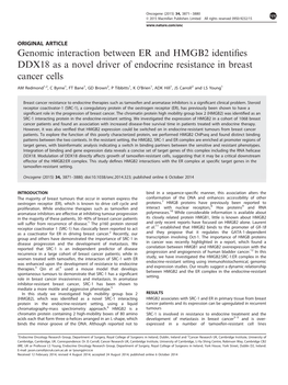 Genomic Interaction Between ER and HMGB2 Identifies DDX18 As A