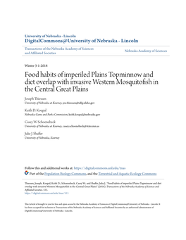 Food Habits of Imperiled Plains Topminnow and Diet Overlap With