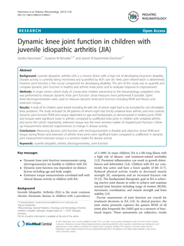 Dynamic Knee Joint Function in Children with Juvenile Idiopathic Arthritis (JIA) Sandra Hansmann1*, Susanne M Benseler1,2† and Jasmin B Kuemmerle-Deschner1†