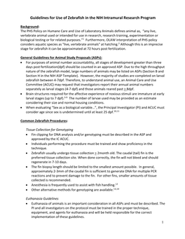 Guidelines for Use of Zebrafish in the NIH Intramural Research Program