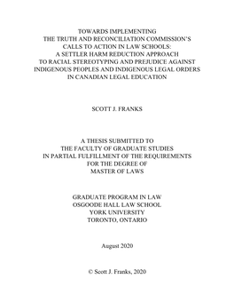 Towards Implementing the Truth and Reconciliation Commission's Calls to Action in Law Schools: a Settler Harm Reduction Ap